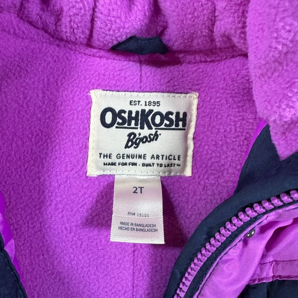 OshKosh B'gosh Girls 2T Winter Jacket Navy Pink Faux Fur Hood Fleece Puffer
